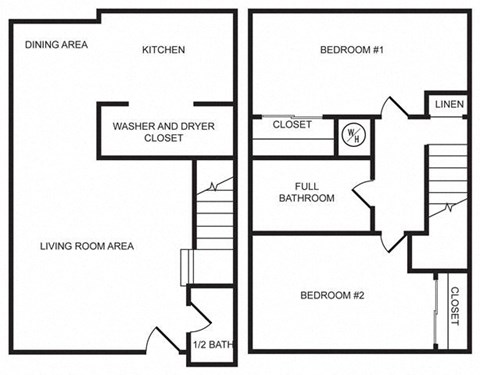 Floor plan for 2 beds, 1.5 baths, 1100 sqft